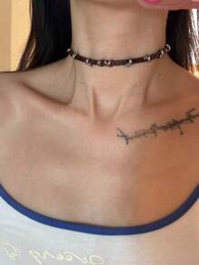 1 chiếc vòng cổ da PU kiểu retro Y2K gợi cảm, phù hợp cho nữ, phụ kiện phong cách Gothic, quà tặng. - màu nâu - Xem 4