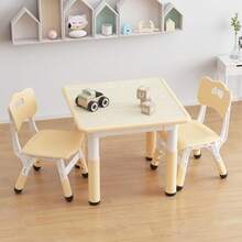 Juego de mesa y 2 sillas para niños con escritorio de graffiti, mesa y sillas para niños pequeños de altura ajustable para leer, dibujar, jugar, comer - Albaricoque - Ver 2