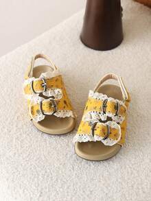 1 Pair Girls Open Toe Fashionable Princess Sandals, Soft Bottom Beach Shoes, Soft Sole Toddler Baby Walking Shoes - Orange - View 4