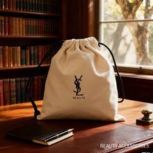 Yves Saint Laurent Drawstring Bag - Canvas Tote Bag, Drawstring Closure, Fashionable Handbag Shopping Bag, YSL-White-Standard