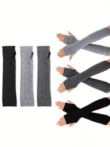 Women's Long Arm Sleeve Fingerless Gloves, Gothic Style Thumb Hole Exposed Finger Knitted Elbow Length Arm Warmers, Unisex Classic Fashion Stretchy Fingerless Arm Sleeves For Cosplay - Multicolor - View 1