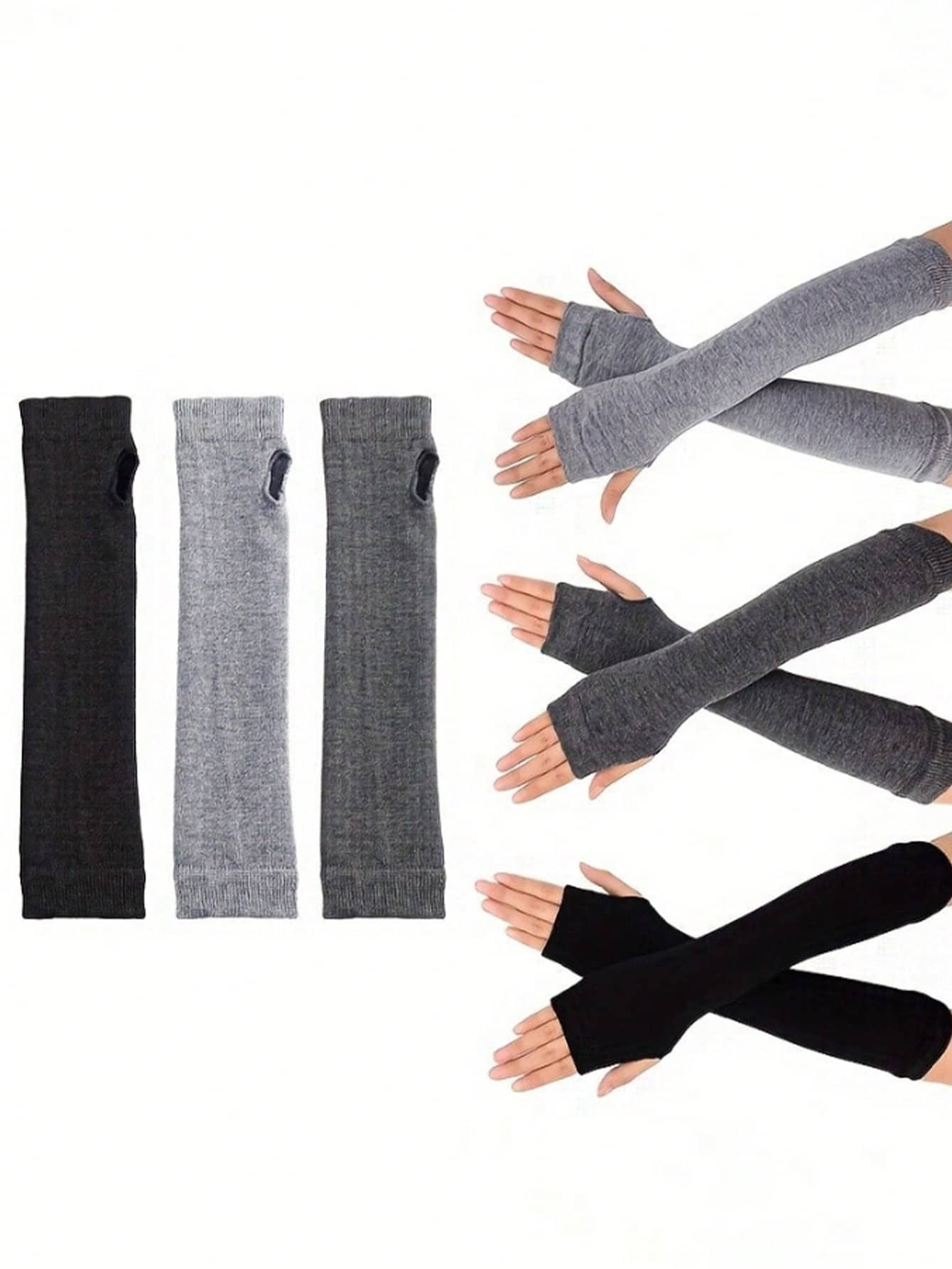 Women's Long Arm Sleeve Fingerless Gloves, Gothic Style Thumb Hole Exposed Finger Knitted Elbow Length Arm Warmers, Unisex Classic Fashion Stretchy Fingerless Arm Sleeves For Cosplay - Multicolor - View 1