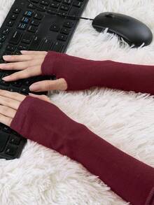 Women's Long Arm Sleeve Fingerless Gloves, Gothic Style Thumb Hole Exposed Finger Knitted Elbow Length Arm Warmers, Unisex Classic Fashion Stretchy Fingerless Arm Sleeves For Cosplay - Multicolor - View 4