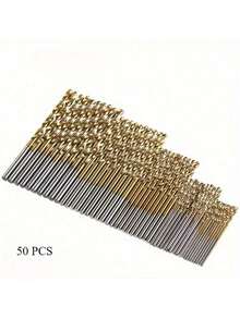 50pcs Titanium Coated High Speed Steel Drill Bit Set - Heavy Duty High Speed Steel Drill Bits, Size Range 1-3mm (1/16" - 1/8") And Smaller (1/32", 1/64"), Spiral Flute Design, Round Shank, Suitable For Wood, Metal, Plastic, Drywall - Home Essentials