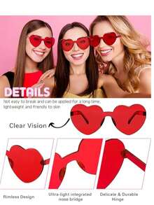 1/12 Pair Frameless Heart & Star Shaped Transparent Candy Color Glasses, Suitable For Party Gifts, Perfect For Pool Party, Beach Party, Summer Party, Birthday Party, Carnival, Fun Activities Or Party Favors, Christmas Party Supplies, Christmas Gifts (Red) - Multicolor - View 2