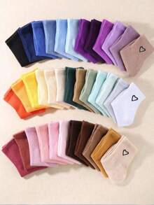 1/20 Pairs Women's Random 4-Color Heart Pattern Ankle Socks - Multicolor - View 2