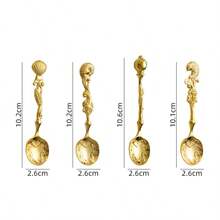 4件套复古海洋主题浮雕咖啡勺套装 - 创意海螺贝壳鱼形甜点搅拌勺，可收藏迷你鸡尾酒茶匙