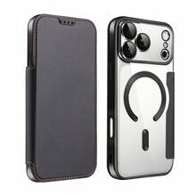 1pc Magnetic Adsorption Flip Full Coverage Transparent Protective Case With Card Slot, Anti-Drop, Compatible With Apple 17 Pro Max - Black - View 7