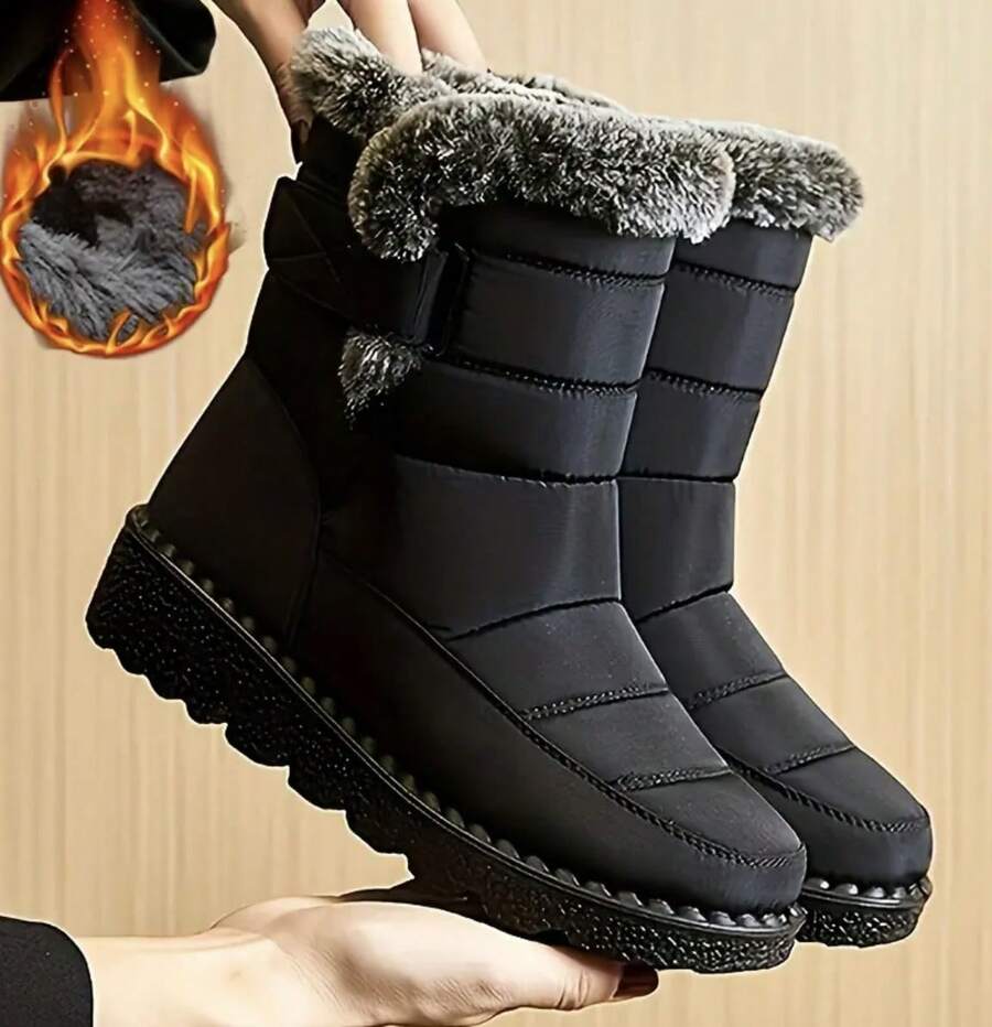 FZY Women'sEdgyElongates Boots, Ankle Boots, Short Boots, Non-Slip, Waterproof, Wear-Resistant, Warm AndComfortable, Multi-Functional Warm Lined Thick-Soled Boots, Extra Thick, Easy To Put On And Take Off, Not Only Does The Upper Beaded With Stylish Decorations, But It Is Also Suitable For Any Outdoor Outing, Hiking, Holiday Travel, Street StyleStylish Matching Boots For Couples, Perfect For A Sweet And Gentle Valentine's Day Date. Versatile And Flattering For Everyone.Botas De Invierno Mujerwinter Clothes For Women Winter Wedding Fashion Snow Boots, Black Casual Shoes With A Vacation Vibe Zapatillas Elegantes De Mujer - 黑色 - 查看 1