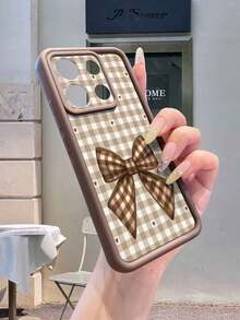 1pc Retro Plaid Pattern Thick Shockproof TPU Protective Phone Case, Minimalist Design Compatible With IPhone 17/16/15/14/13/12, OPPO, Vivo, Redmi, Series - Brown - View 5