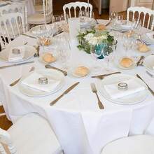 90 Zoll runde Tischdecke, waschbar aus Polyester, dekorative Tischdecke für Hochzeit, Party, Essen, Bankett (90 Zoll, Weiß) - Weiss - Übersicht 5