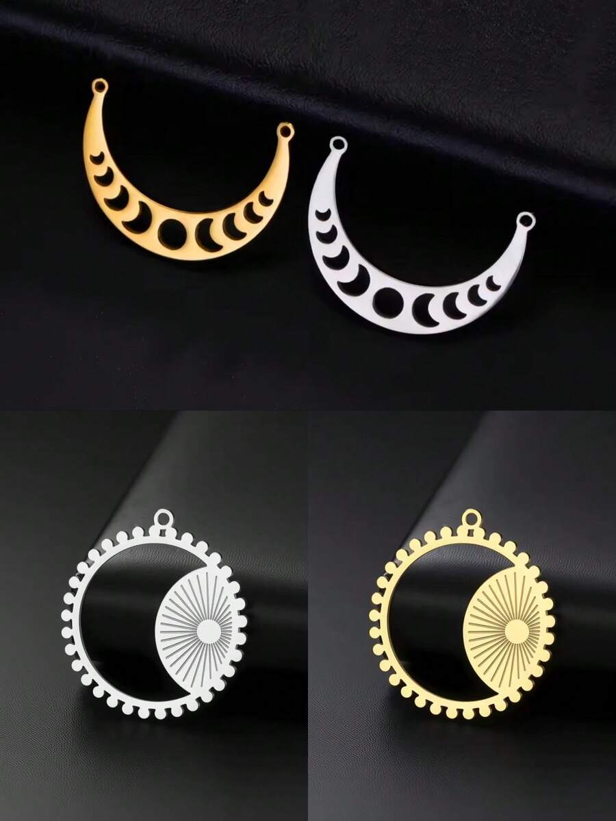 AMAXER 1pc Stainless Steel Hollow Star, Moon, Sun Pendant, Suitable For DIY Jewelry Making, Necklace, Bracelet, Keychain - Star and Moon Series - View 1