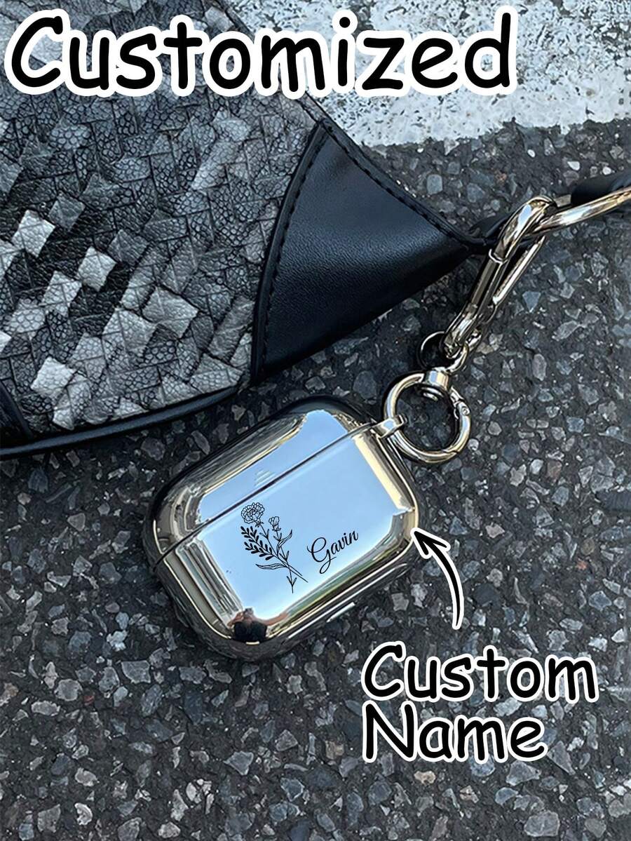 1pc Customized Electroplated Silver Earphone Case, Personalized Halloween Theme Design, Small Ghost, Fashionable Halloween Item