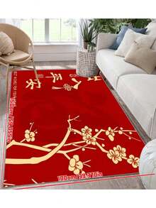 New Year Red Floral Doormat, Decorative Bathroom Rug, Kitchen Mat, Lightweight Washable Square Carpet, Suitable For Home Decor, Decorative Rug - Red - View 6