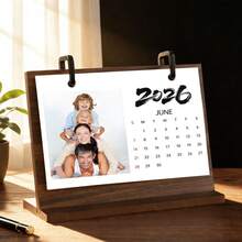 2026年定制照片日历，可添加12张自定义照片，高品质木质底座，可个性化定制家庭/旅行/周年纪念照片，送给亲朋好友的贴心礼物，2026年月历桌面计划本及家居办公装饰，个性化2026年日历 - 彩色 - 查看 9