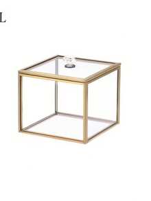 1 pieza Caja de joyería rectangular de vidrio con decoración de cadena dorada vintage - Cierre con cremallera segura, exhibición transparente para aretes, anillos, collares, pulseras - Organizador de joyas y almacenamiento elegante para el hogar - ORO - Ver 12