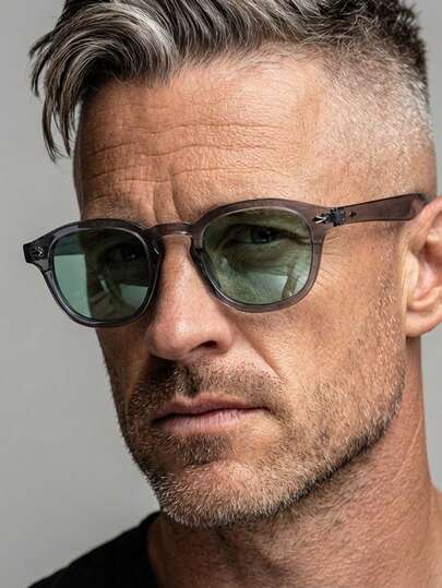 1 Pair Men's Transparent Gray Round PC Frame Minimalist Solid Color Rivet Fashion Glasses