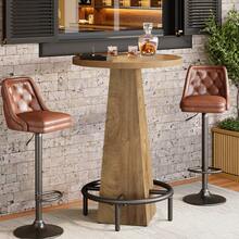 LITTLE TREE Bar Table, 37.4" High Round Pub Table For Small Bars, Dining Room, Kitchen, Rustic Brown (Only Table) - Rustic Brown - View 5