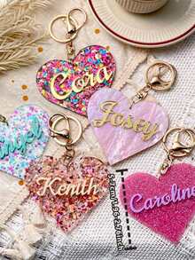 1pc Personalized Acrylic Heart Shaped Keychain, Customized Love Heart Keyring, Name Customized Keychain, Laser Cut Keychain, Valentine's Day Gift, Name Bag Keychain Accessory - Multicolor - View 2