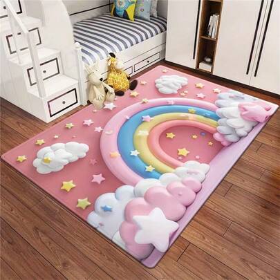 1 pieza Alfombra decorativa de ambiente soñador, con elementos de sol, luna, estrellas, arcoíris, nubes y escalera, plegable, fácil de limpiar, lavable. Alfombra natural y cómoda para el lado de la cama, dormitorio, estudio, sala de estar, decoración del hogar