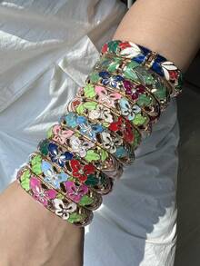 20/15/12/10/7/5/3/1件 随机颜色 几何纹理 复古优雅 奢华宫廷珐琅手镯，彩色树脂石镂空花朵蝴蝶手镯 - 彩色 - 查看 9