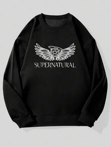 Men's Casual Crew Neck Sweatshirt With Pattern - 黑色 - 查看 6