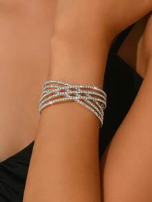 1pc Women's Luxurious Elegant Multi-Layer Crossed Rhinestone Bangle, Suitable For Daily Wear And Parties - Silver - View 3