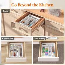 Lifewit Silverware Drawer Organizer Tray, Plastic Cutlery Storage For Kitchen Drawer, Flatware And Utensil Holder Divider For Spoons Forks Knives Tableware, 5 Compartment, Black - Màu B - Xem 6