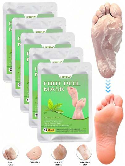 5双装足部去角质面膜 - 去除死皮，紧致柔滑双足 - 精华袜，足部护理，低敏配方，深层滋润，令双足光滑柔嫩，告别紧绷肌肤，打造柔软光滑的触感。足部去角质面膜
