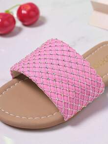 1 双女童平底凉鞋，夏季百搭沙滩鞋 - 粉色 - 查看 6