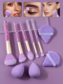 5支装高品质柔软纤维腮红刷、眼影刷、化妆刷套装 + 4个高回弹吸水膨胀化妆海绵美妆蛋