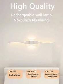 Cordless Wall Sconce With Remote - Modern Wave Pattern, 3 Lighting Modes, Rechargeable, No Wiring Needed, Ideal For Dining Room/Office/Bedroom Ambient Light - Multicolor - View 10