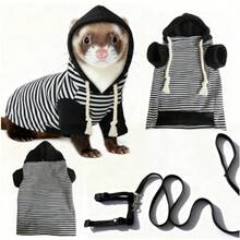 Small Pet Harness Vest And Leash Set For Ferrets, Hooded Clothes, Suitable For Outdoor Walks With Ferrets, Rabbits, Ferrets, Guinea Pigs, Rabbits, Hamsters, Puppies, And Kittens (Blue/Black And White Striped Clothes + Leash) - Multicolor - View 11