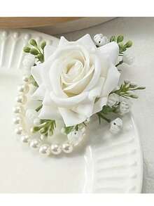 4 Stücke elegante weiße Rose Handgelenk Corsage, kombiniert mit weißem Schleierkraut und Kunstperlen Schnüren, wunderschön akzentuiert mit grünen Blättern, haltbar und angenehm zu tragen, perfektes Hochzeitsaccessoire für Bräute, Brautjungfern, Mütter der Braut und Gäste, auch geeignet für Galas, Jahrestage, formelle Abendessen, Verlobungen oder romantische Partys, eine elegante Geschenkidee für Frauen - Verschiedenfarbig - Übersicht 11