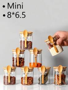 1 Set Round Glass Airtight Canister With Bamboo Lid & Spoon, Food Storage Container For Sugar, Coffee, Nuts, Glass Kitchen Jars For Flour, Cookies, Candy, Matcha Tea, Nuts And Spices, Also For School Supplies - Multicolor - View 10