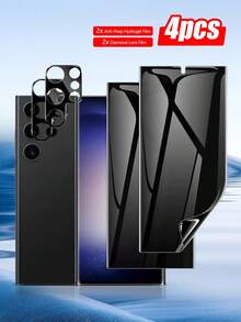 Bộ 4 miếng dán màn hình chống nhìn trộm và 2 miếng dán bảo vệ ống kính camera, tương thích với Samsung S24, có chức năng mở khóa bằng vân tay, dành cho Galaxy S21/S22/S23/S24 Ultra/S24 Fe/A06/A16/A26/A36/A56/Galaxy S25 Ultra, chống rơi, chống trầy xước, chống nước. - màu đen - Xem 45