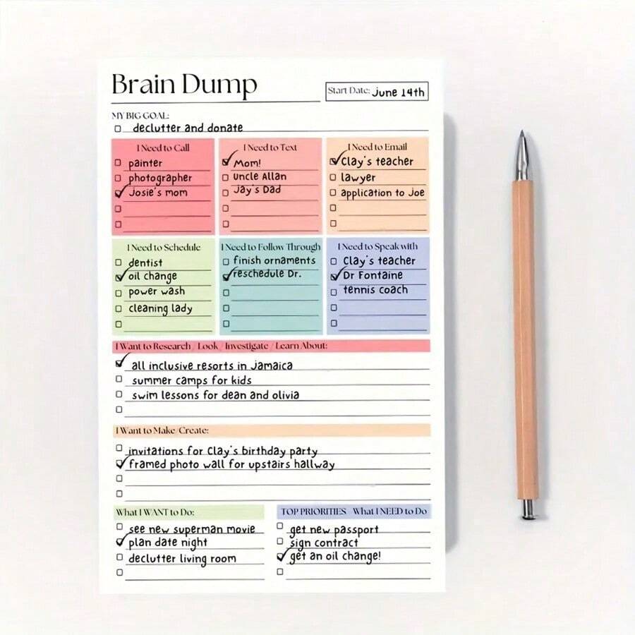 Brain Dumping And To-Do Notebook, 50 Page Focused Planner, A5 Size Daily Task Manager, Suitable For Self Planners, Project Managers, And Personal Organizations, , Minimalist Notebook, Premium Finish, High-Quality Paper, Planning Tool, Brain Dumping Diary - 彩色 - 查看 1