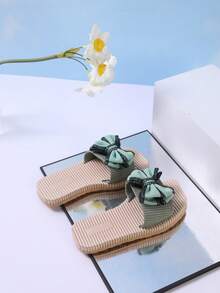 1 Pair Girls' Bow Tie, Suede Texture, Non-Slip, Open Toe, Single Strap Flat Sandals, Simple And Sweet Style, Suitable For Community Walks And Family Outings - Green - View 4