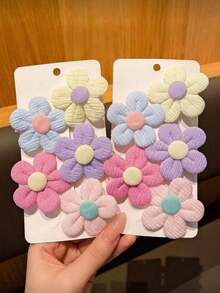 10pcs/Set Girls Multicolor Artificial Flower Hair Clips, Beach Travel Holiday Photo Flower Decor DIY Hair Accessories Bangs Clips (No Card, Random Color) - Multicolor - View 5
