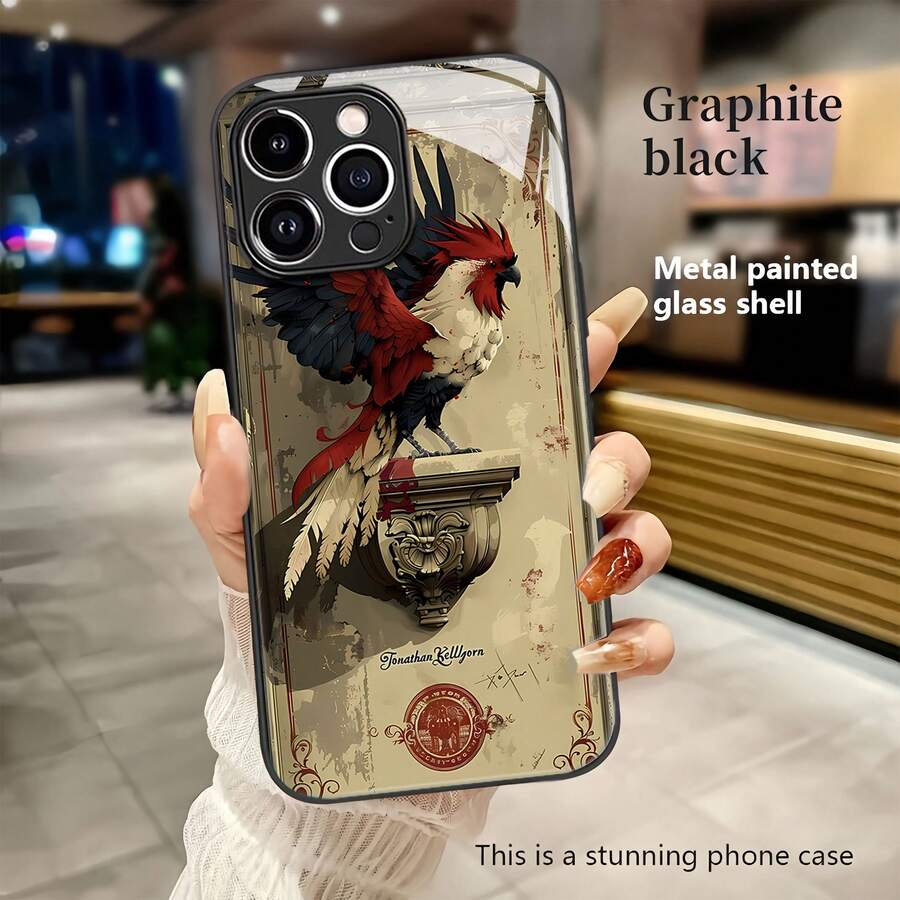 Estuche para teléfono con diseño de pájaro majestuoso Compatible con estuches para teléfonos 17 16 Pro Max 15 Pro Max 13 y 12 Material de vidrio de alta definición Protección contra golpes y caídas Un gran regalo para familiares, amigos, seres queridos, novios, novias y para Navidad - Negro - Ver 1