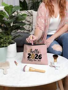 Hello 2026 Happy New Year Graphic With Golden Number 2026 Themed Cosmetic Bag Cosmetic Organizer,Toiletry Bag, Clutch Bag, Lightweight Foldable Storage Bag, Simple Shopping Bag,Desk Organiser,Clutch Travel Toiletry Organizer Bag,Suitable, For Women's Cosmetics Storage, Suitable For Personal Travel Cosmetics Storage - Multicolor - View 3