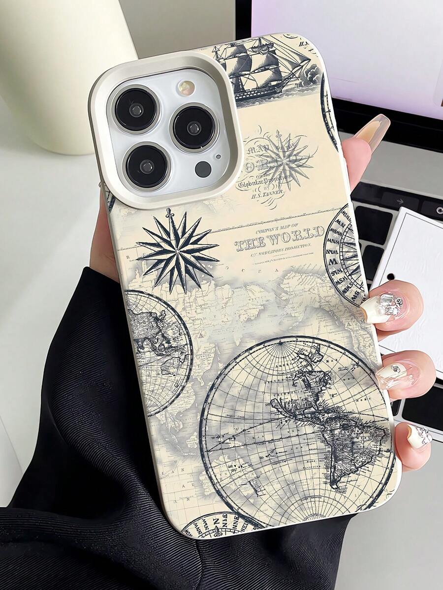 1pc Fashionable Personalized Map Graphic Design Shockproof Milky White Liquid Straight Edge TPU Phone Case Compatible With IPhone 16 Pro Max/16/16 Pro/16 Plus/15/15 Pro Max/15 Pro/11/12/13/14 Pro Max/11 Pro/11 Pro Max/12 Pro/12 Pro Max/13 Pro/13 Pro Max/14 Pro/14 Pro Max, Soft Case With Premium Feel - Multicolor - View 1