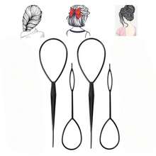 4件套黑色编发工具套装，美发造型配件，适用于马尾辫、发髻、编发、卷发等发型，适合女孩、新娘，美发造型套装 - 彩色 - 查看 1