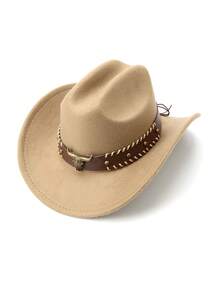 1pc Soft Wool Felt Western Cowboy Hat, Unisex, Leather Strap Buckle, Suitable For Back To School, Parties, Western Themed Events, Gatherings, Cosplay, Graduation, Masquerade, Festivals, Birthdays, Music Festivals, Hiking, Daily Wear - Style 1 - View 14