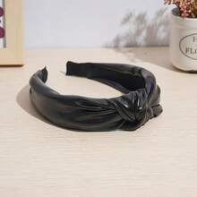 1pc Elegant Solid Color PU Leather & Fabric Knotted Wide Headband, Minimalist European Style For Outdoor, Washing Face, High Crown ,Hair Band Head Accessories Hairband Beauty Home Hair Accessories - Black - View 3