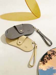 女士大容量太阳镜收纳袋，带挂绳，PU材质太阳镜盒，便携式防压太阳镜保护套，高端自封保护盒