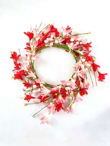 新款情人节红粉春日花环，仿真花环，人造装饰品，家居装饰品，春季花卉门挂，拍摄道具挂件，完美适用于婚礼、新娘送礼会、情人节、复活节、感恩节装饰、婚礼鲜花 - 彩色 - 查看 12