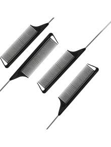 3 件套尖尾梳，钢针尖尾梳，碳纤维材质，耐热，带不锈钢尖尾分缝尖尾梳，可用于倒梳、发根蓬松、增加发量，适用于所有发质，发梳 - 彩色 - 查看 2