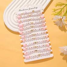 12件套单身派对新娘及伴娘字母爱心多层弹力软陶手链套装，时尚女士手链，适合婚礼、订婚、宴会、派对、舞会等场合，也可作为礼物赠送。 - 彩色 - 查看 5