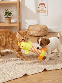 PETSIN Plush Squeaky Dog Chew Toy - Durable, Soft, And Bite-Resistant Stuffed Animal In Pink & Gray/Blue Stripes - Ideal For All Aggressive Chewers, Small To Large Breeds, Dog Toys For Aggressive Chewers - Multicolor - View 4